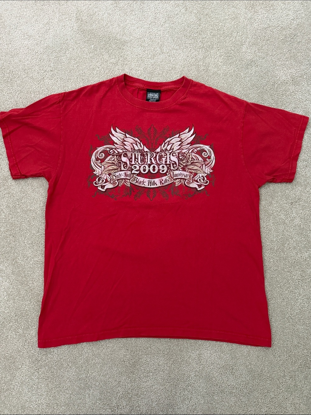 Red Graphic Crewneck Tee with Winged 2009 Emblem